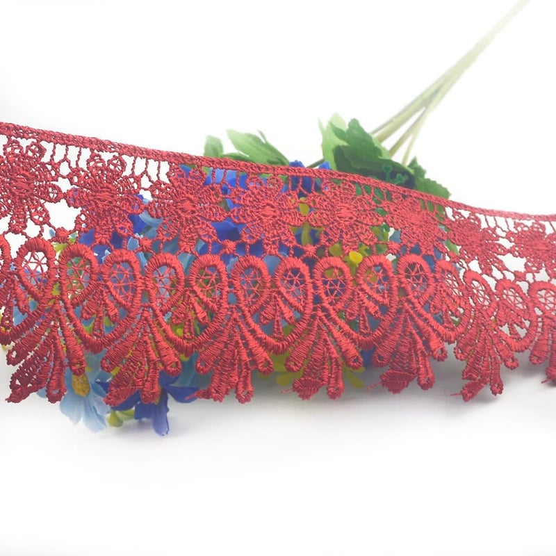 Kuasting 7.5 Yards Floral Lace Edge Trim 9CM Apparel Trims Width Europe Chips Pattern Inelastic Embroidery Lace Trim for Sewing Making, DIY Crafts, Gift Wrapping, Wedding Decor (Red) - Image 5